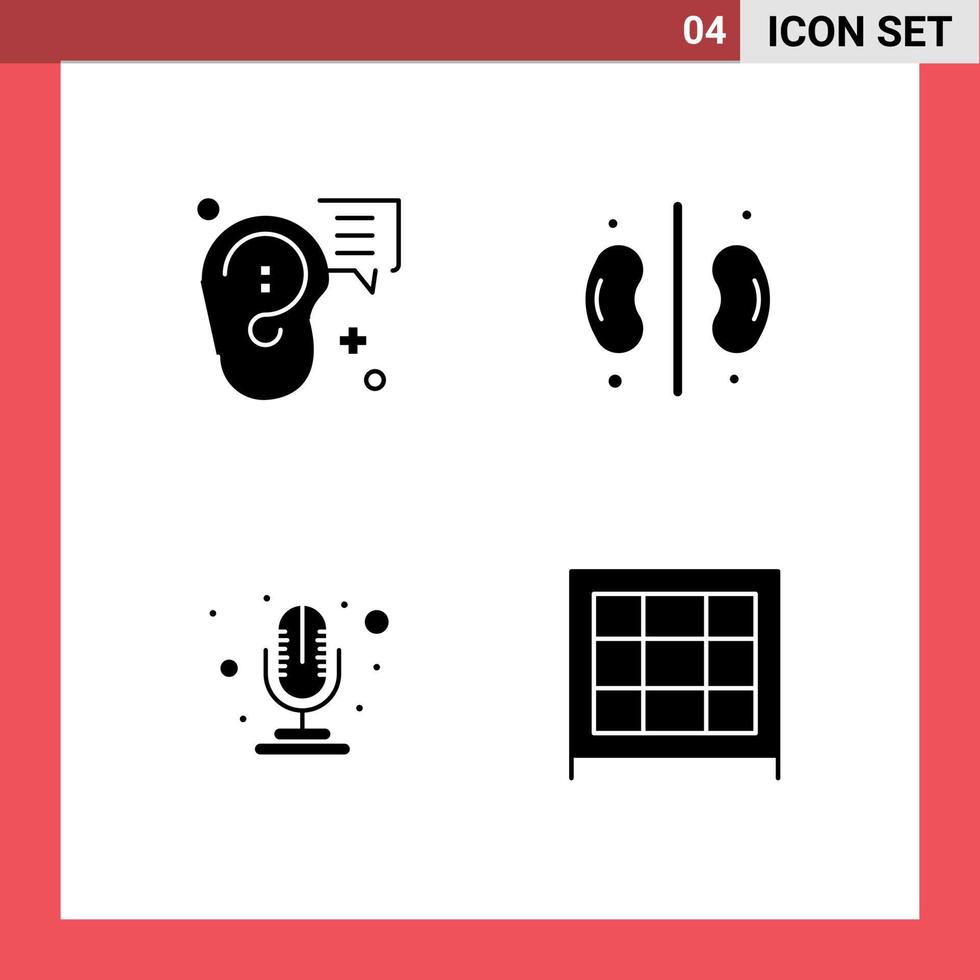 4 concept de glyphe solide pour les sites Web mobiles et les applications buzz mic marketing dossier de santé éléments de conception vectoriels modifiables vecteur