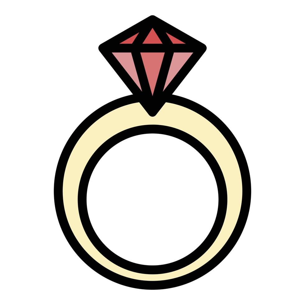 vecteur de contour de couleur icône bague diamant