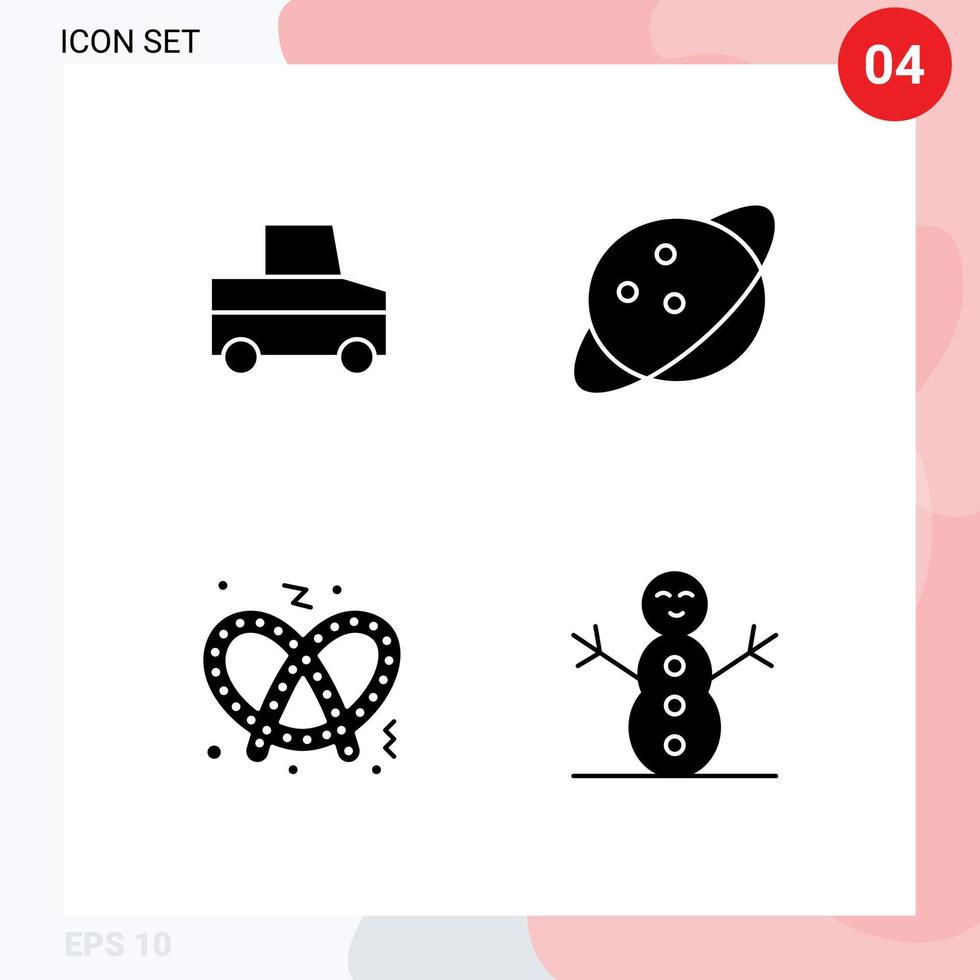 pack de 4 signes et symboles de glyphes solides modernes pour les supports d'impression Web tels que la couche de nourriture de la planète bonhomme de neige de voiture 1 éléments de conception vectoriels modifiables vecteur