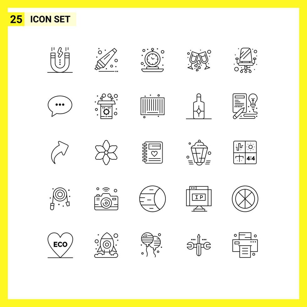 groupe de 25 lignes signes et symboles pour chaise vin alarme verre temps éléments de conception vectoriels modifiables vecteur