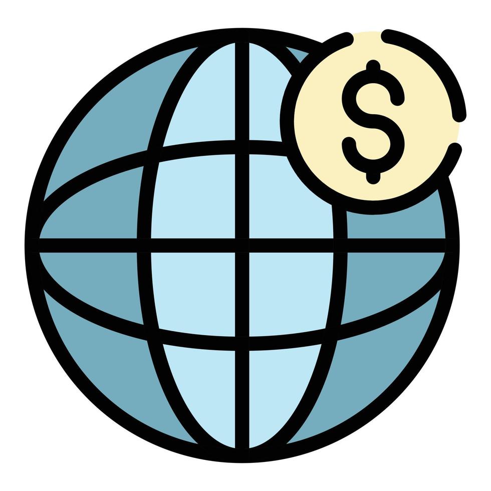 vecteur de contour de couleur d'icône d'argent dollar mondial