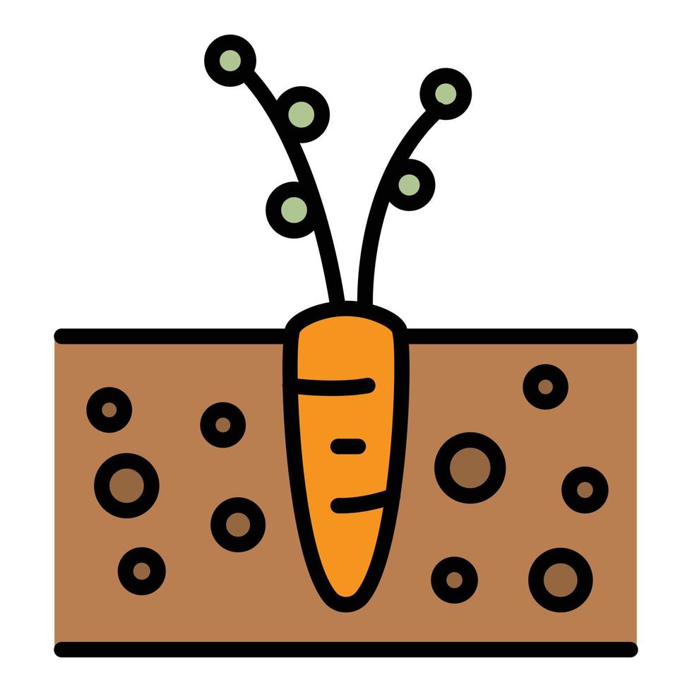 carotte dans le vecteur de contour de couleur d'icône de sol