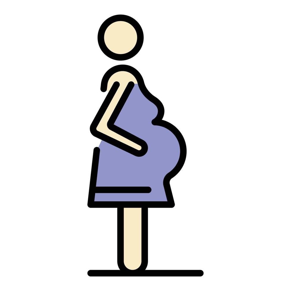femme enceinte, icône, couleur, contour, vecteur