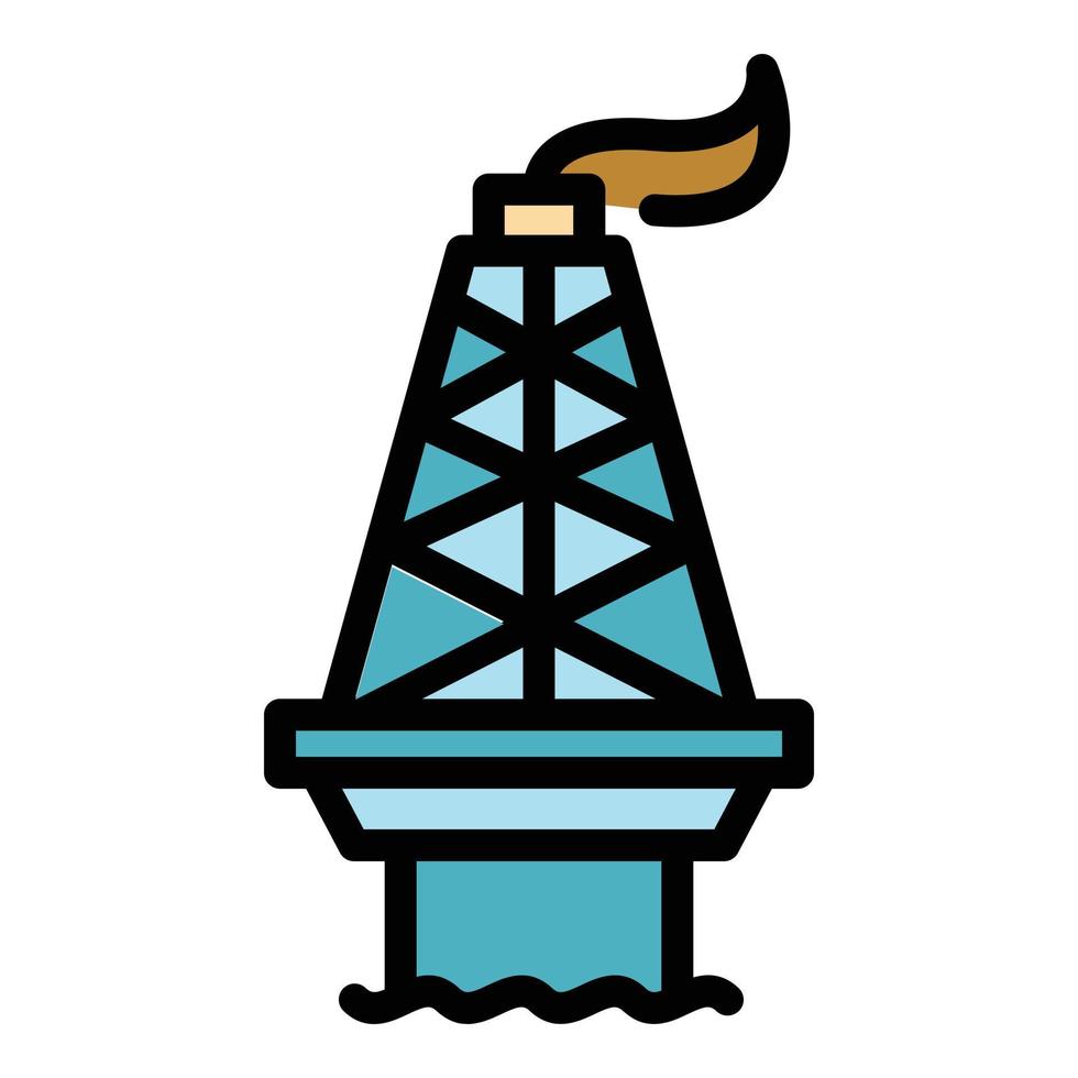 plate-forme de forage de mer de gaz vecteur de contour de couleur d'icône