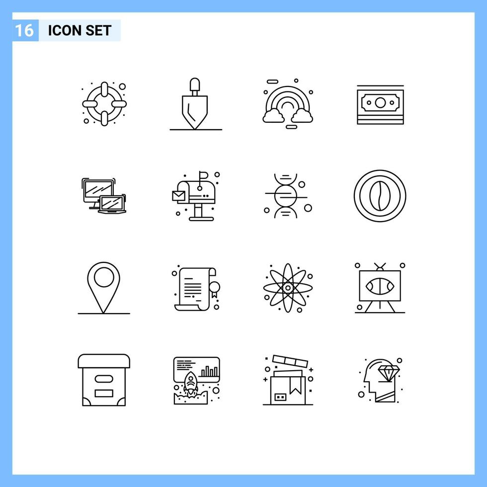 16 ensemble de contours d'interface utilisateur de signes et symboles modernes de la motivation commerciale cloud argent éléments de conception vectoriels modifiables vecteur
