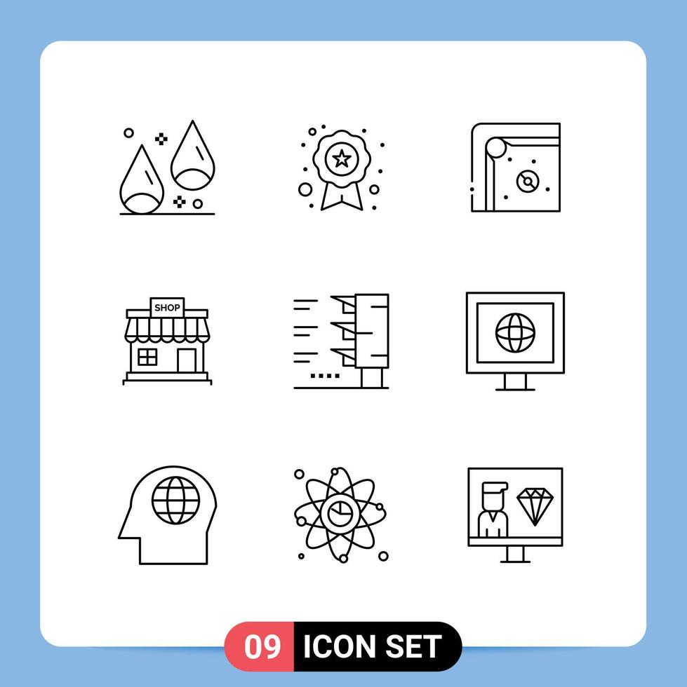 symboles d'icônes universelles groupe de 9 contours modernes de magasin de trafic boutique en ligne de hockey sur air éléments de conception vectoriels modifiables vecteur