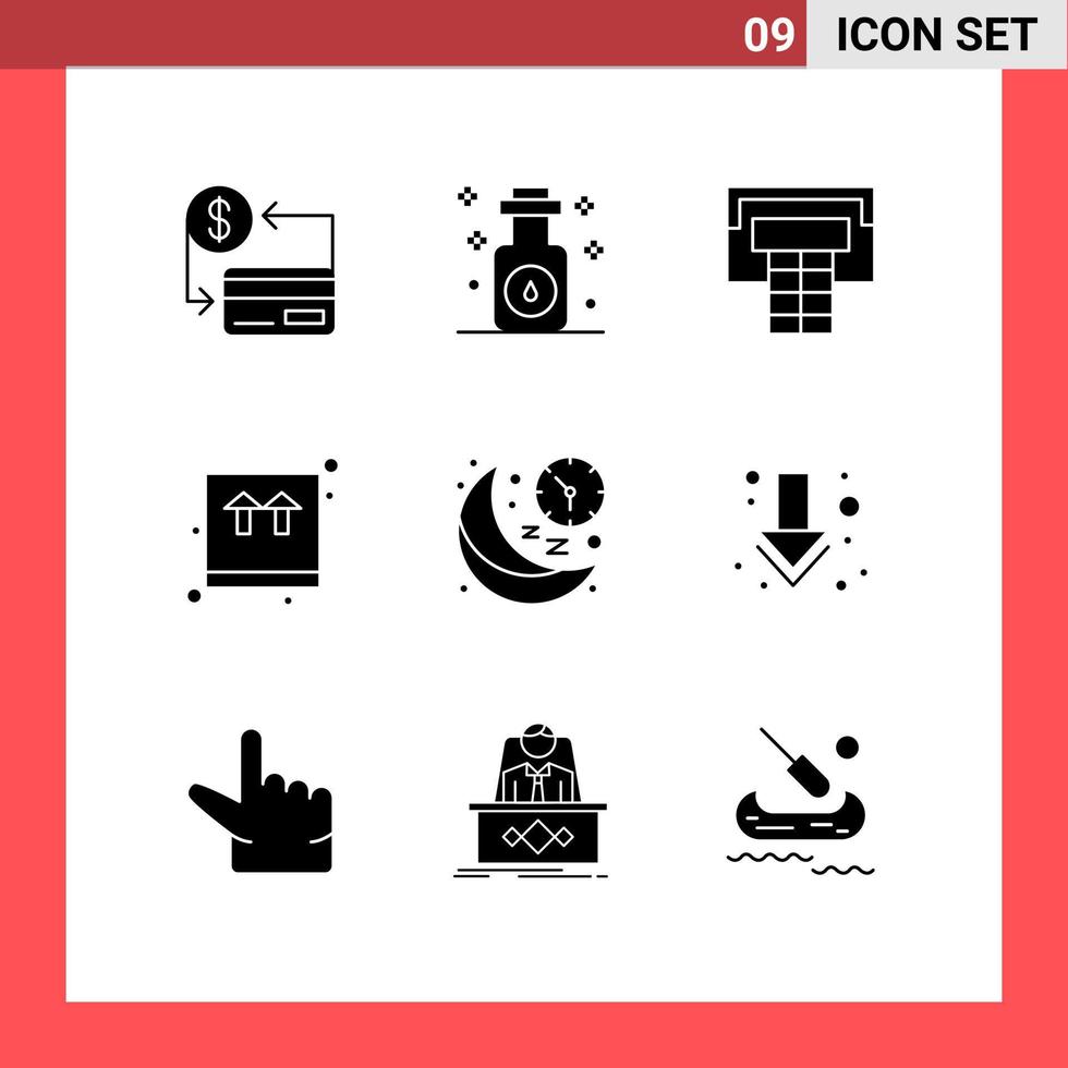 symboles d'icône universelle groupe de 9 glyphes solides modernes de l'horloge de la lune spa shopping ecommerce éléments de conception vectoriels modifiables vecteur