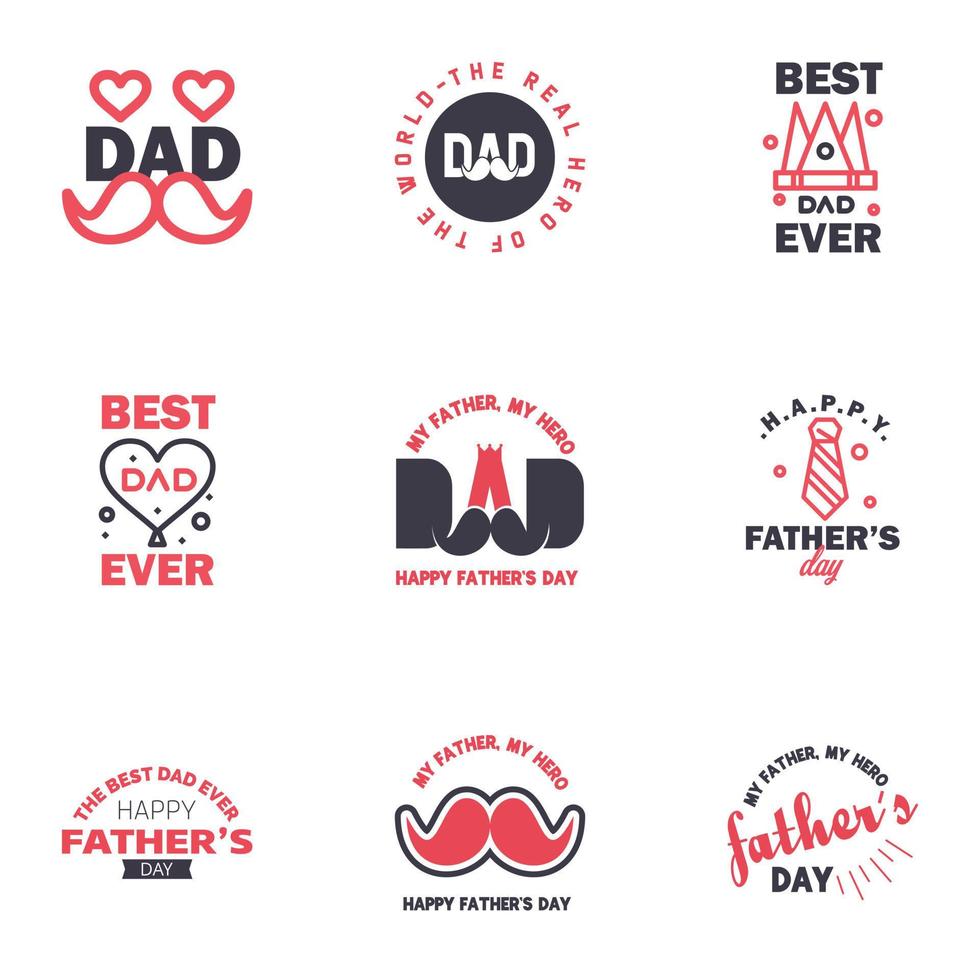 je t'aime papa conception de cartes pour la collection de typographie heureuse fête des pères 9 éléments de conception vectoriels modifiables en noir et rose vecteur