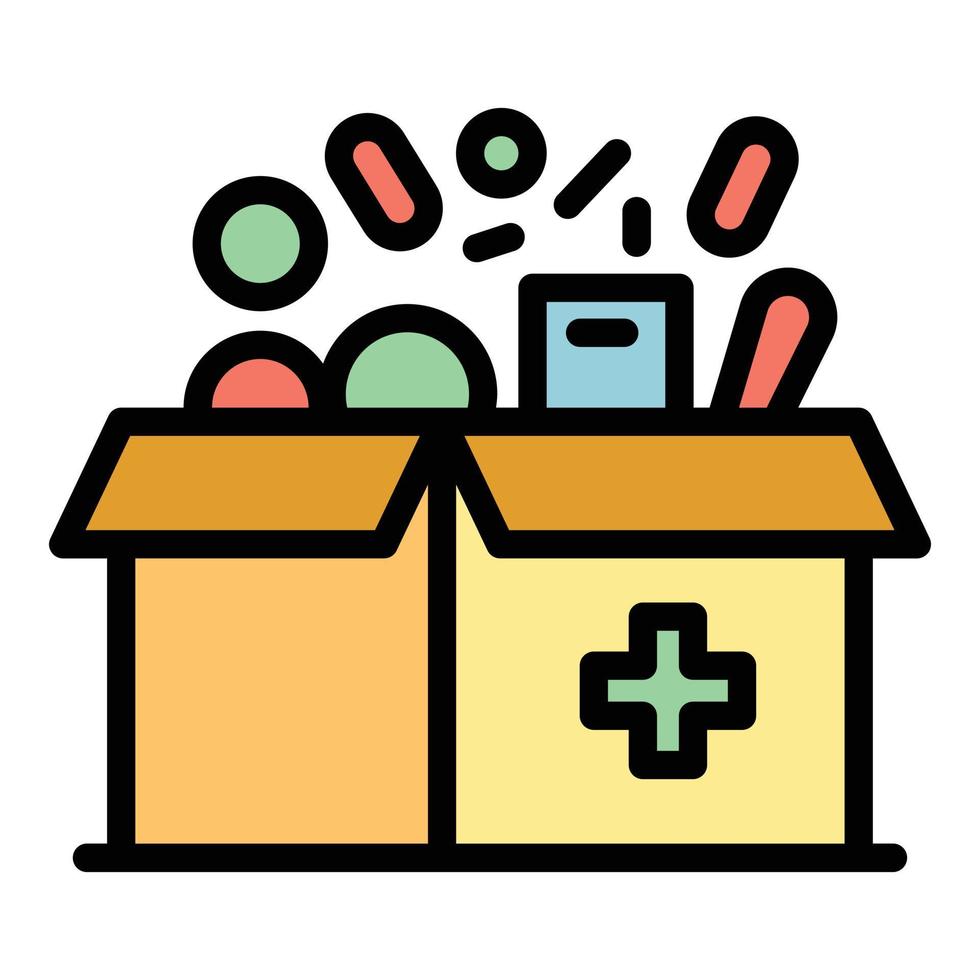 boîte pour vecteur de contour de couleur d'icône de médicaments