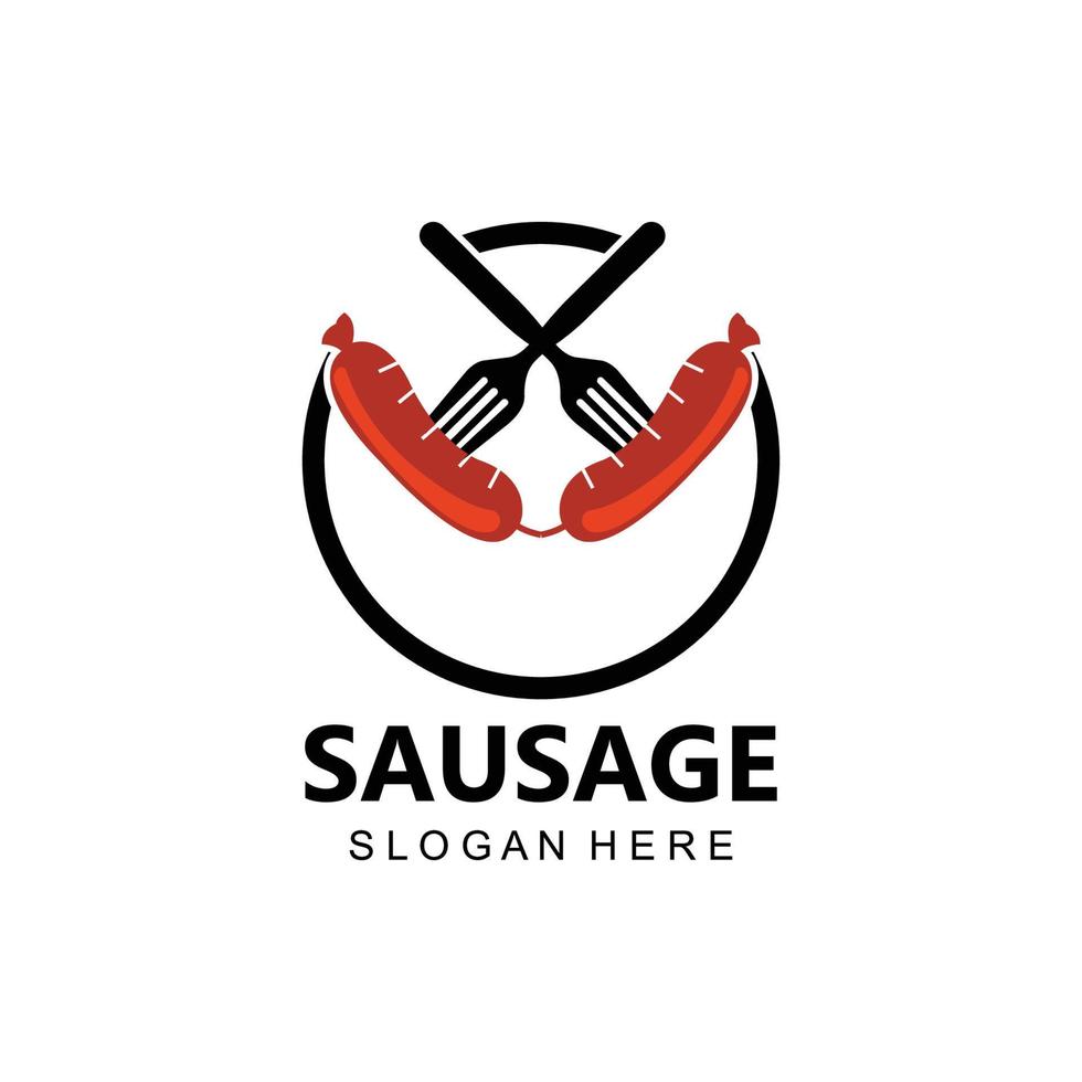 logo de saucisse, vecteur de nourriture moderne, conception pour les marques de grillades, barbecue, magasin de saucisses, hot-dog