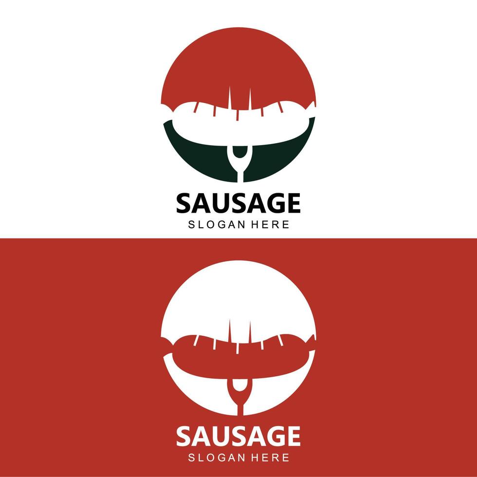 logo de saucisse, vecteur de nourriture moderne, conception pour les marques de grillades, barbecue, magasin de saucisses, hot-dog