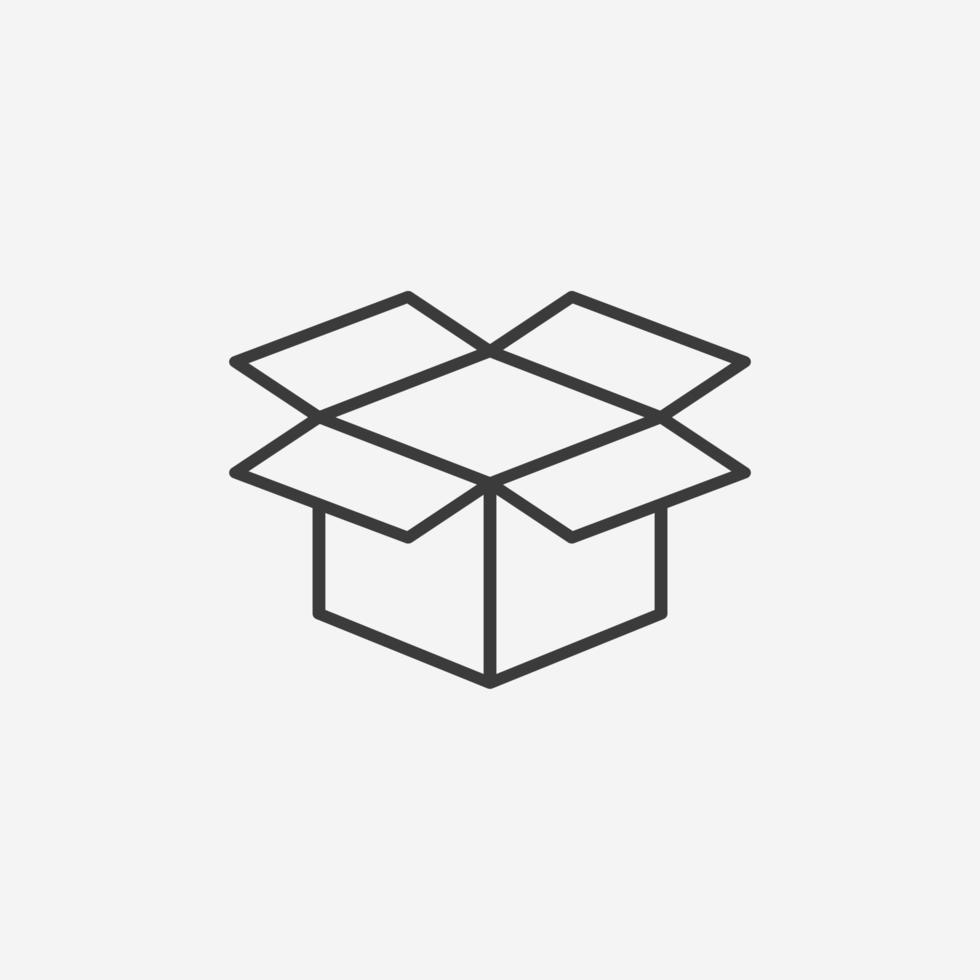 paquet, boîte ouverte icône vecteur symbole isolé signe