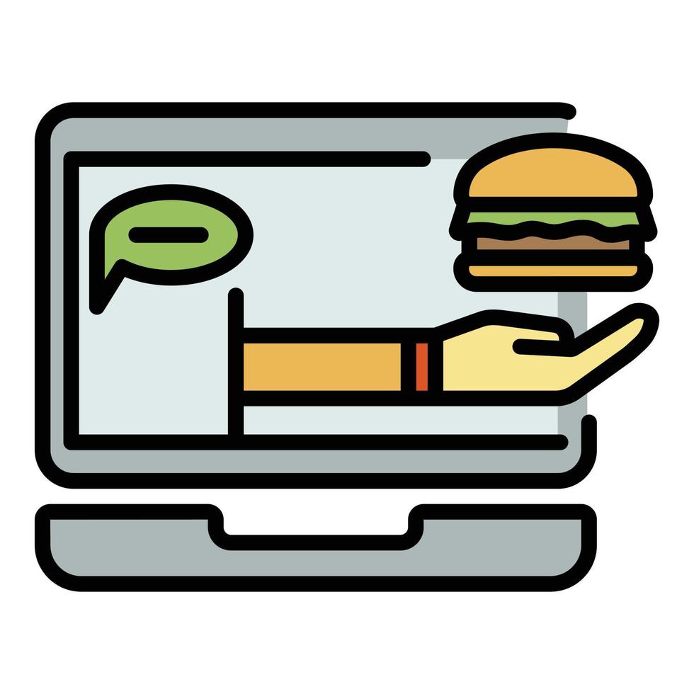 vecteur de contour de couleur d'icône de commande de nourriture en ligne
