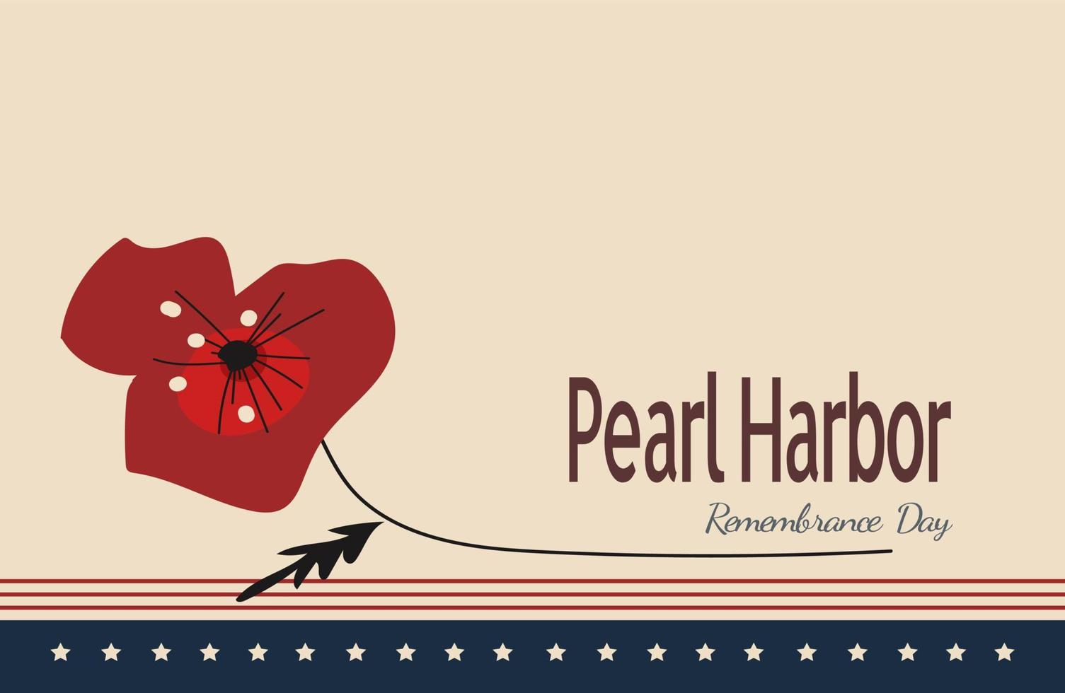 fleur de pavot rouge vif, bannière de doodle de vecteur pour le jour du souvenir de Pearl Harbor