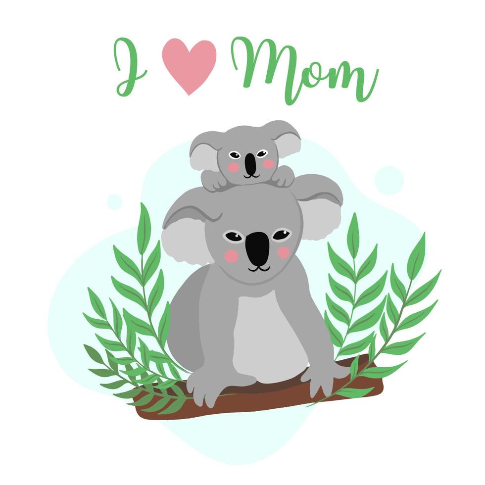 j'aime maman, illustration de dessin animé de vecteur. mignon koala et bébé vecteur