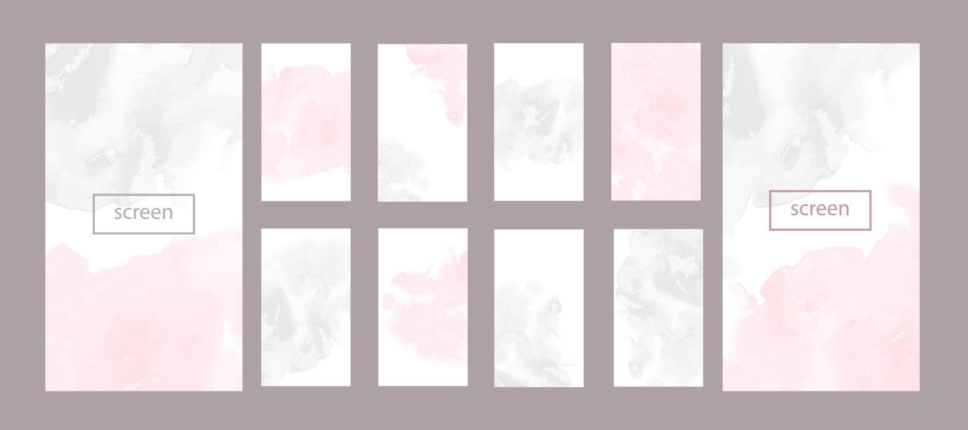 fond aquarelle doux. conception de vecteur d'écran moderne pour application mobile ou brochure. couleurs pastel gris et rose