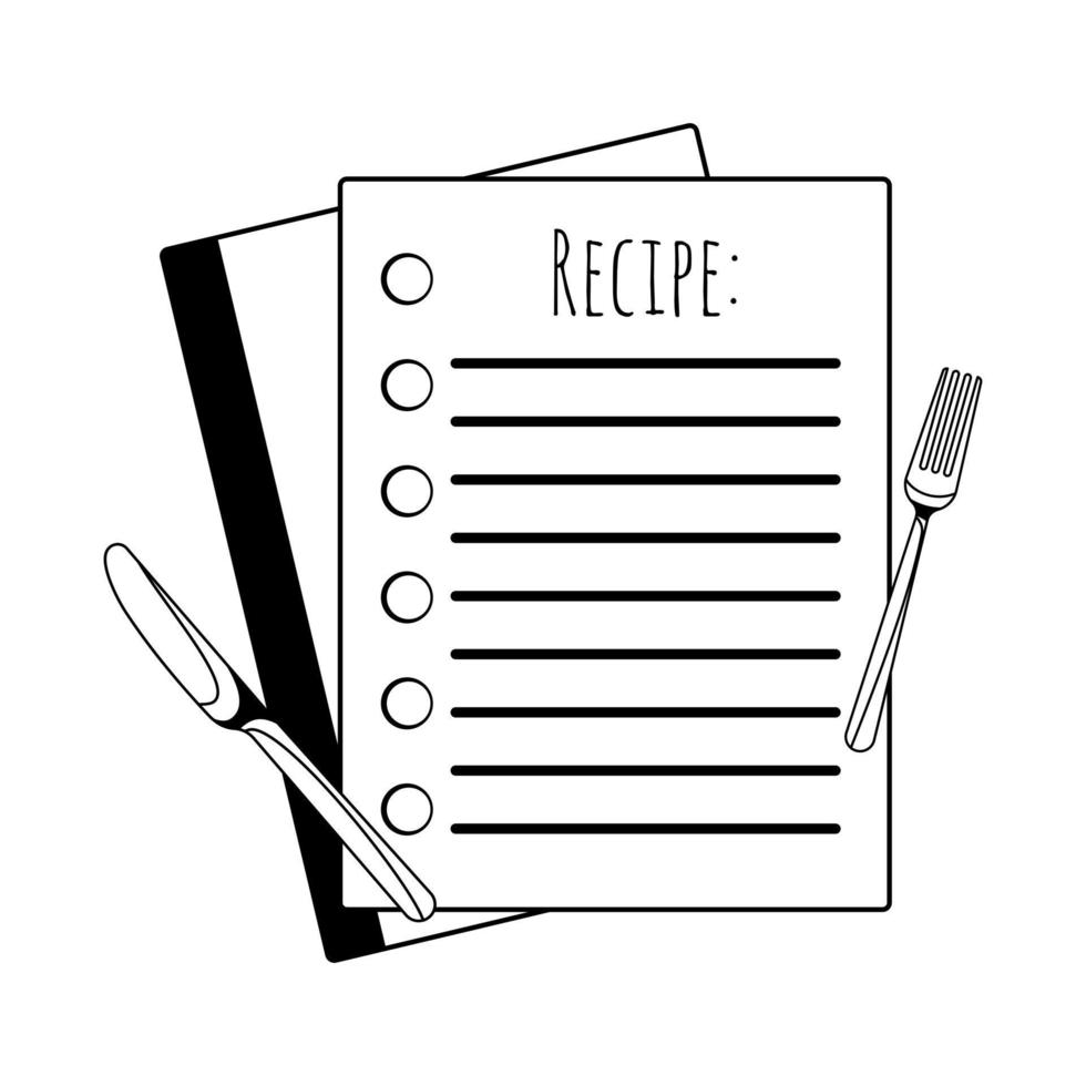 conception de modèle de recette. icône de page de livre culinaire alimentaire isolé sur fond blanc. notion de cuisine. vecteur