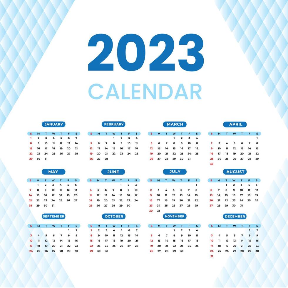 calendrier coloré de l'année 2023 sur fond blanc. modèle de vecteur. vecteur