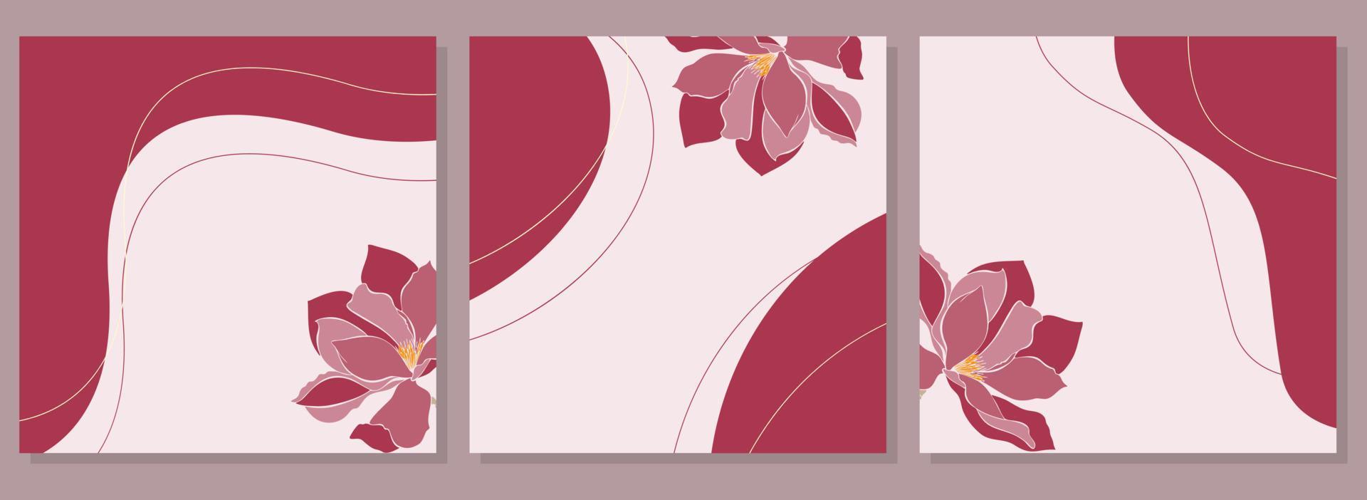 modèles viva magenta couleur de l'année 2023 style boho abstrait avec magnolia, mise en page carrée des histoires sociales, bannière et conception publicitaire, brochure. vecteur