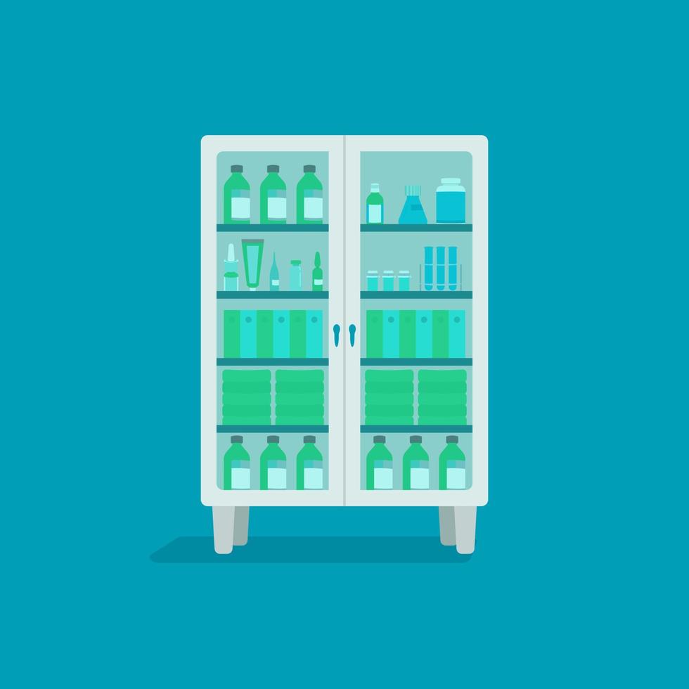 illustration vectorielle d'une armoire de pharmacie isolée. mobilier hospitalier et autres éléments de l'intérieur médical. vecteur