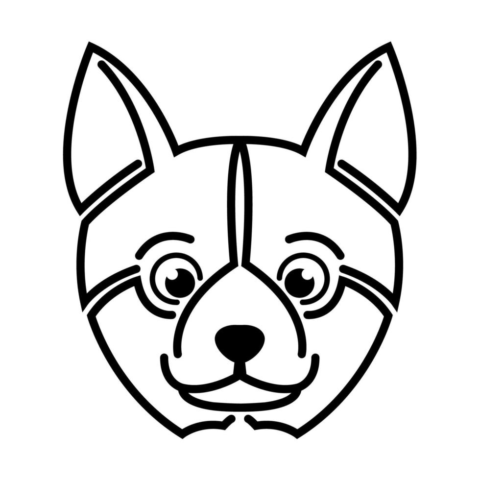 dessin au trait noir et blanc de la tête de chien shiba. bon usage pour le symbole, la mascotte, l'icône, l'avatar, le tatouage, le design de t-shirt, le logo ou tout autre design. vecteur