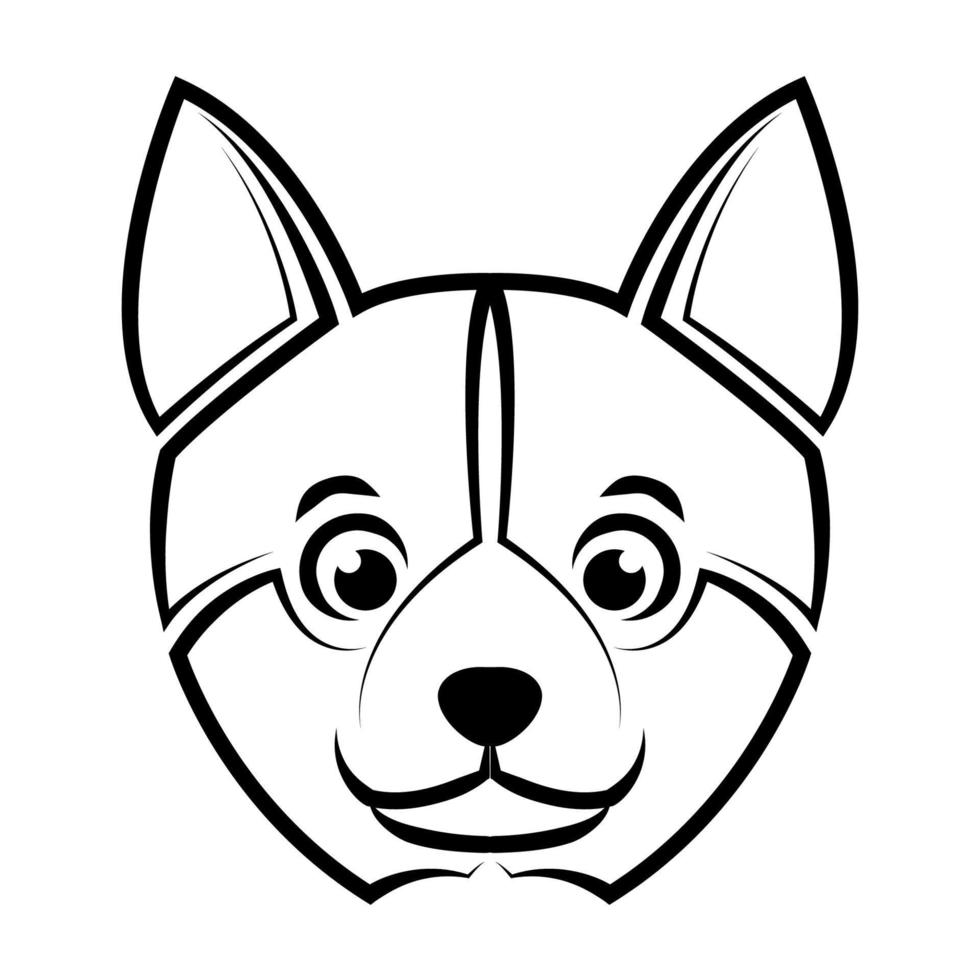 dessin au trait noir et blanc de la tête de chien shiba. bon usage pour le symbole, la mascotte, l'icône, l'avatar, le tatouage, le design de t-shirt, le logo ou tout autre design. vecteur