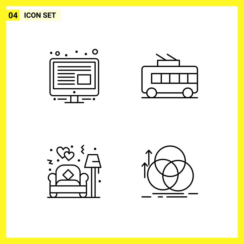 4 jeu d'icônes symboles de ligne simple signe de contour sur fond blanc pour la conception de sites Web applications mobiles et médias d'impression fond vectoriel d'icône noire créative