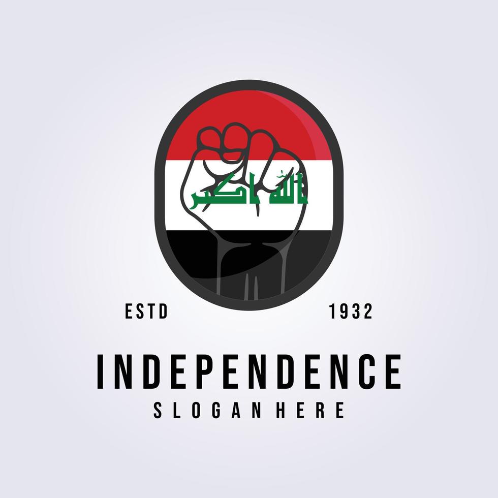 Résumé de l'indépendance du drapeau de l'Irak avec l'icône du logo main liberté vector illustration design