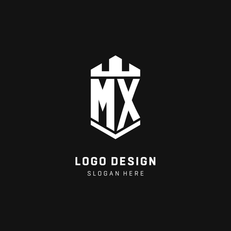 initiale du logo monogramme mx avec style de forme de couronne et de bouclier vecteur