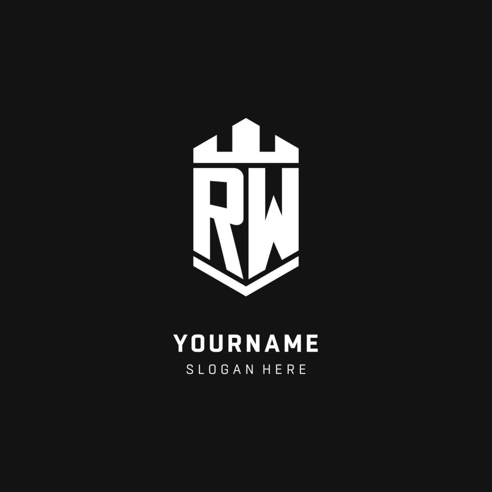 initiale du logo monogramme rw avec style de forme de couronne et de bouclier vecteur