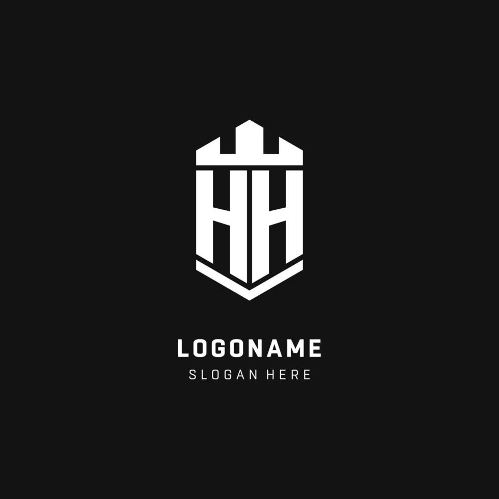 initiale du logo monogramme hh avec style de forme de couronne et de bouclier vecteur