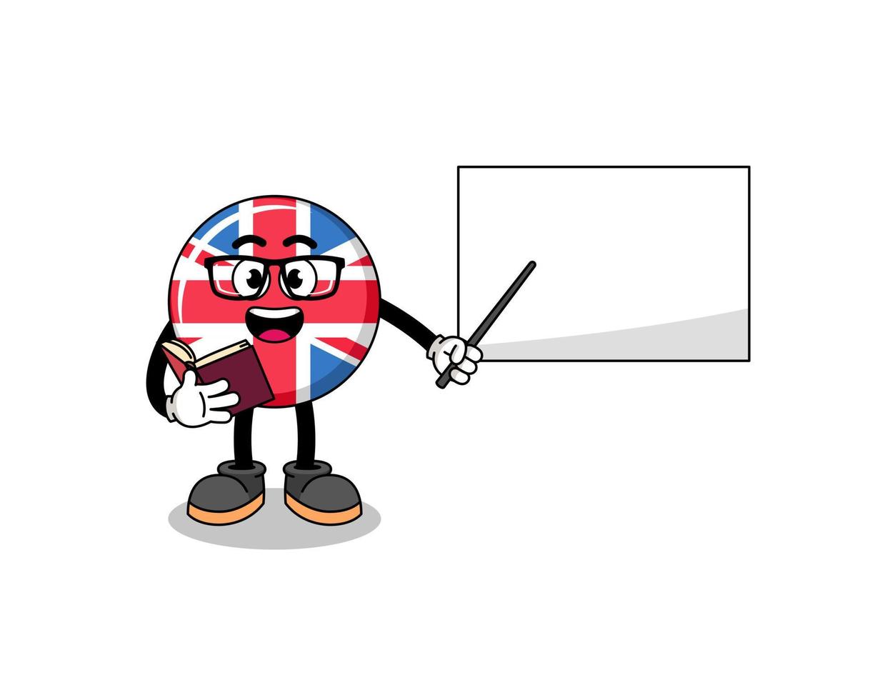 mascotte, dessin animé, de, royaume-uni, drapeau, professeur vecteur