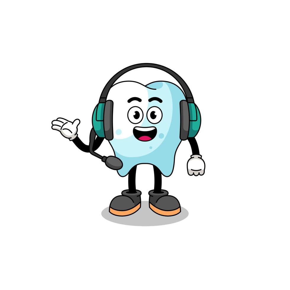 mascotte illustration de la dent en tant que service client vecteur