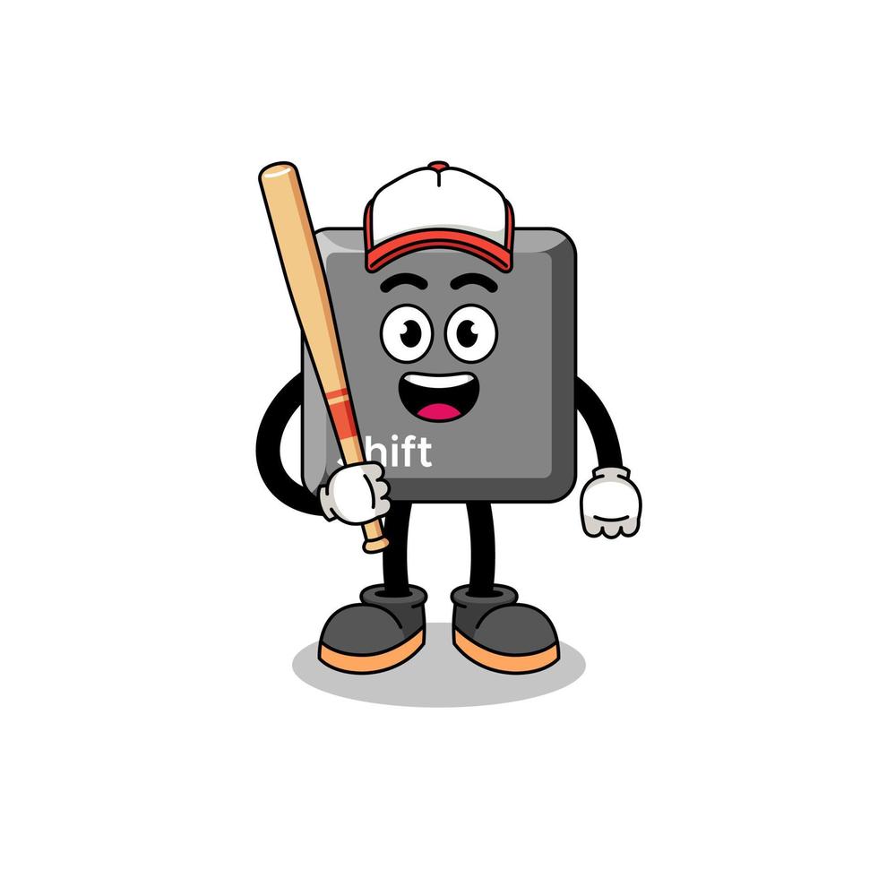 Caricature de mascotte de touche Maj du clavier en tant que joueur de baseball vecteur