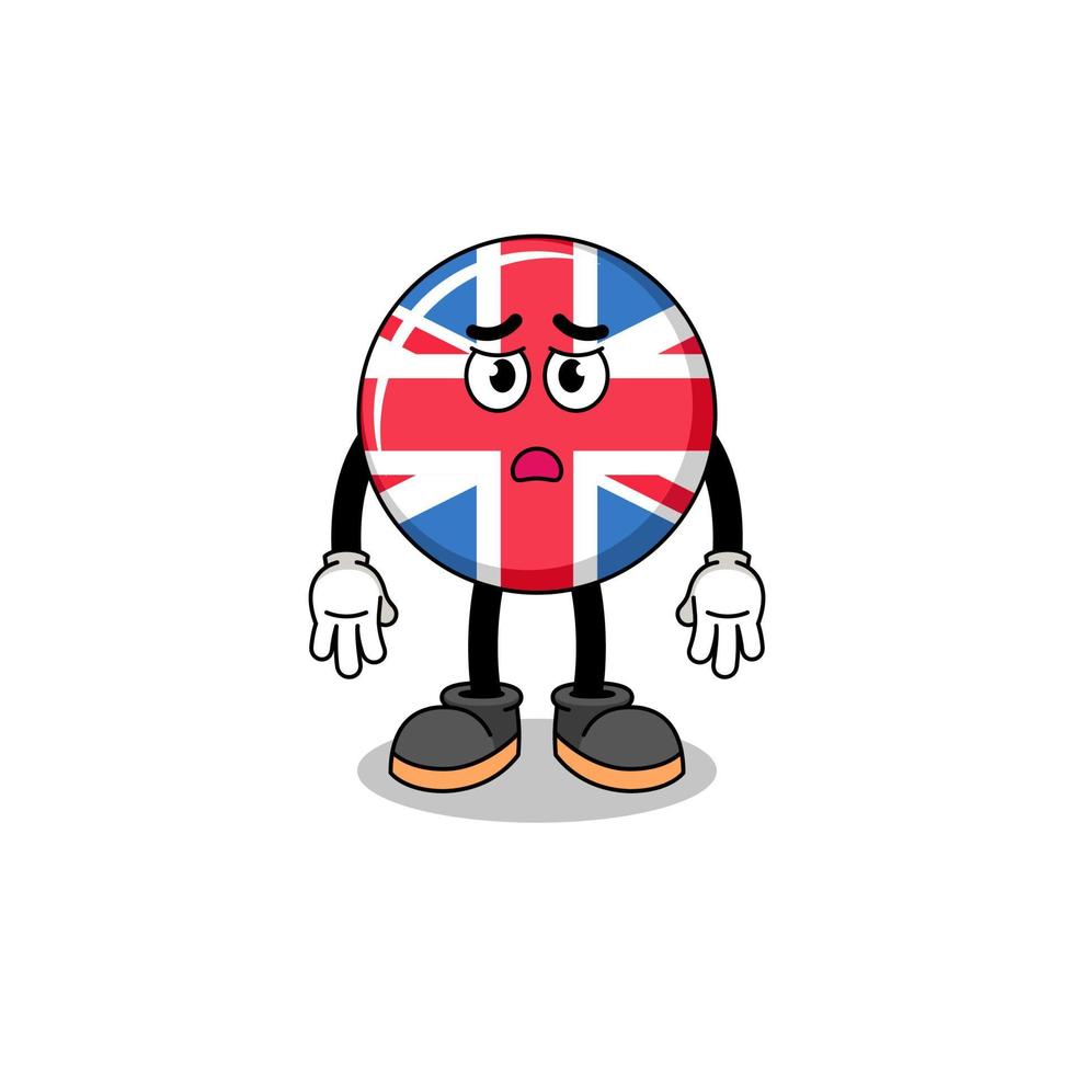 illustration de dessin animé de drapeau du royaume uni avec un visage triste vecteur