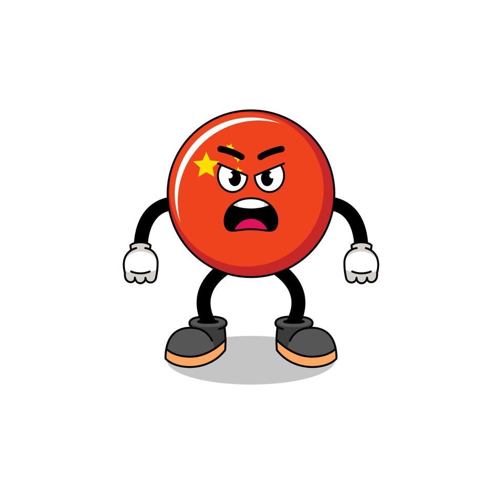 illustration de dessin animé de drapeau de la chine avec une expression de colère vecteur