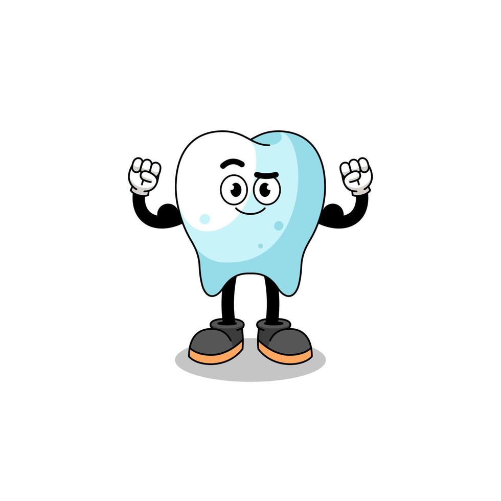 caricature de mascotte de dent posant avec muscle vecteur