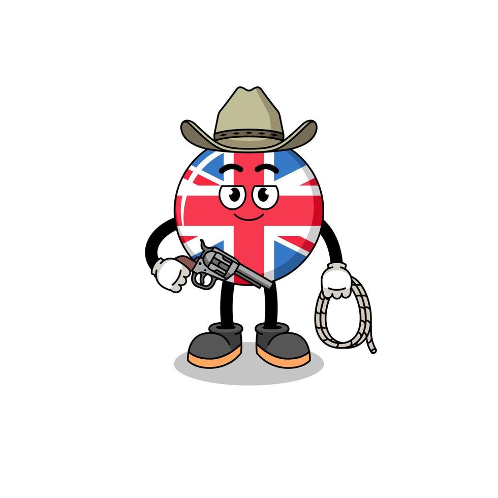 mascotte de personnage du drapeau du royaume-uni en tant que cow-boy vecteur