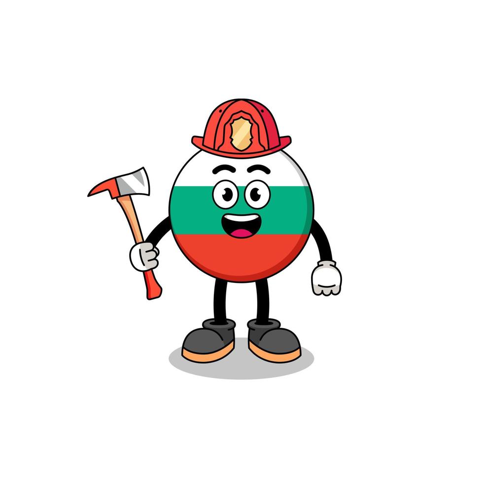 mascotte de dessin animé de pompier drapeau bulgarie vecteur