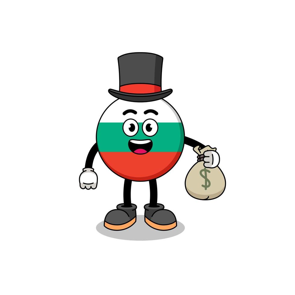 illustration de mascotte drapeau bulgarie homme riche tenant un sac d'argent vecteur