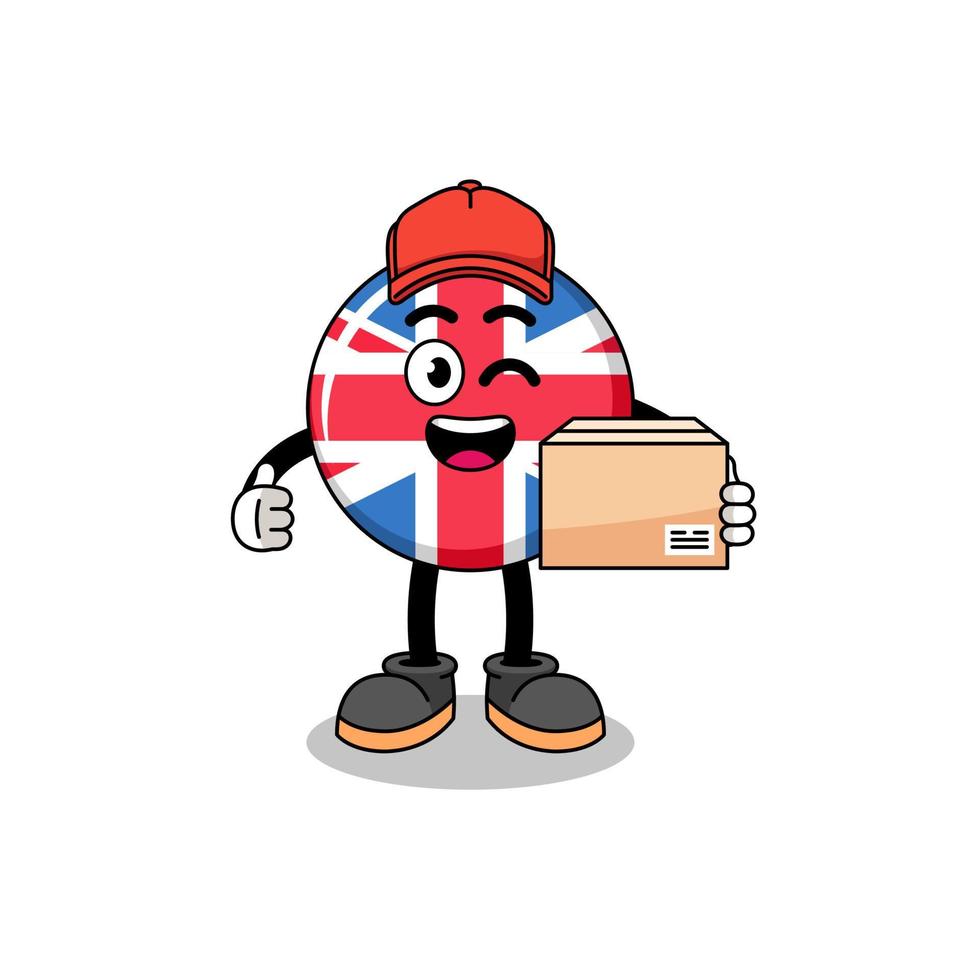 dessin animé de mascotte de drapeau du royaume uni en tant que courrier vecteur
