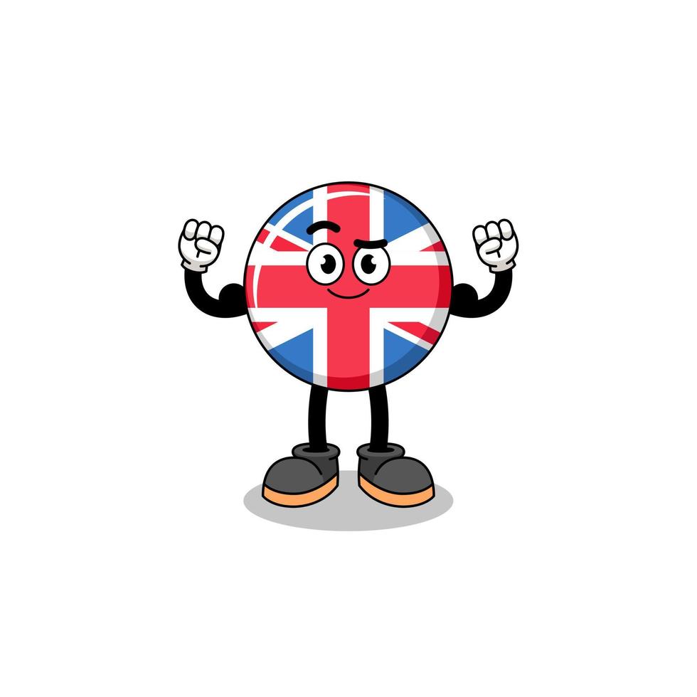 caricature de mascotte du drapeau du royaume uni posant avec muscle vecteur