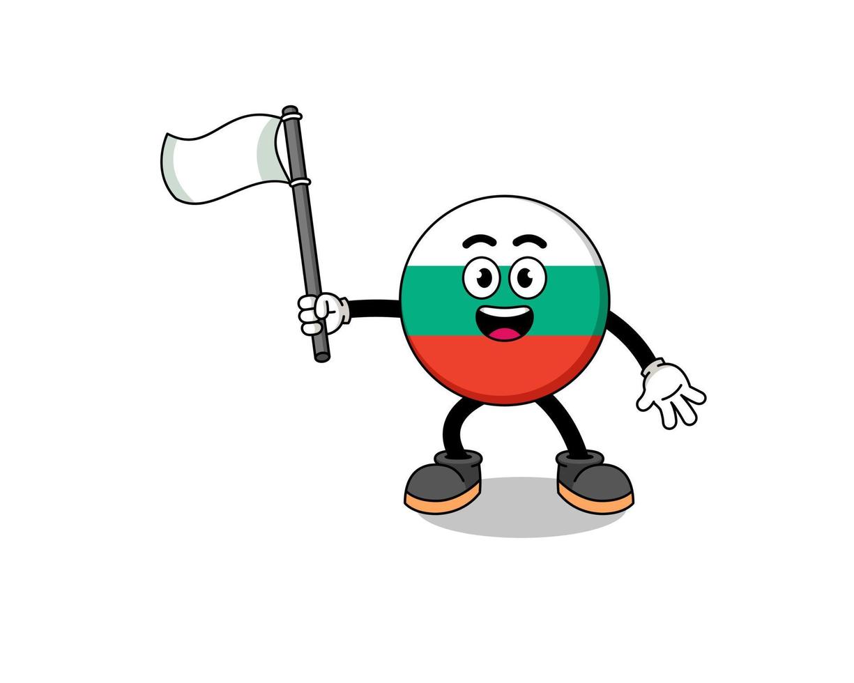 illustration de dessin animé du drapeau de la bulgarie tenant un drapeau blanc vecteur