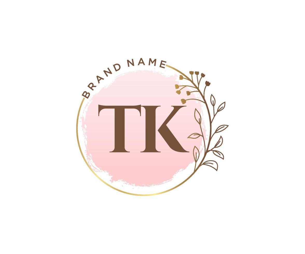 logo féminin tk initial. utilisable pour les logos nature, salon, spa, cosmétique et beauté. élément de modèle de conception de logo vectoriel plat.