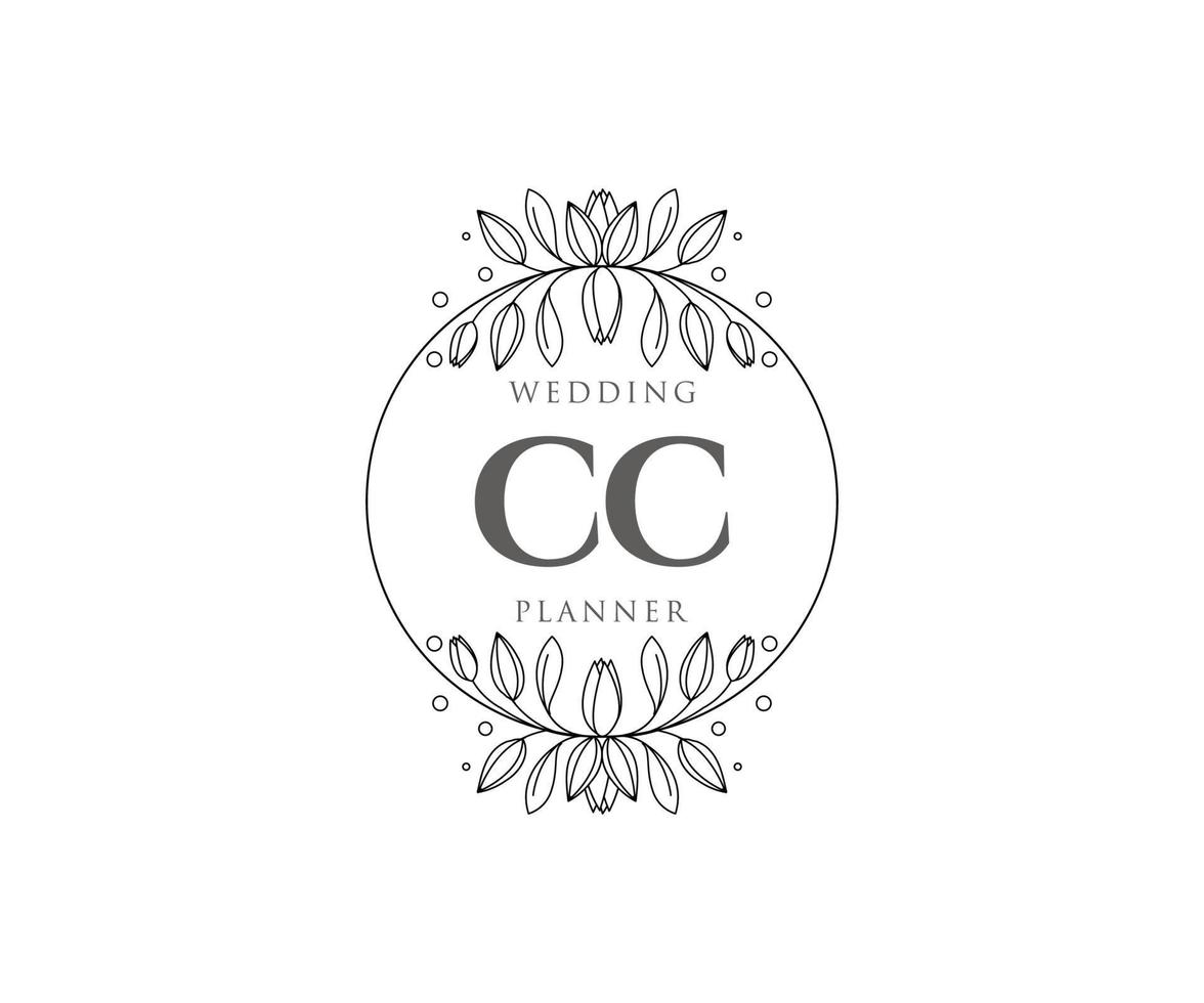 collection de logos de monogramme de mariage lettre initiales cc, modèles minimalistes et floraux modernes dessinés à la main pour cartes d'invitation, réservez la date, identité élégante pour restaurant, boutique, café en image vectorielle vecteur