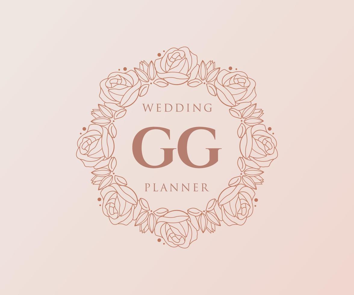 gg initiales lettre collection de logos de monogramme de mariage, modèles minimalistes et floraux modernes dessinés à la main pour cartes d'invitation, réservez la date, identité élégante pour restaurant, boutique, café en image vectorielle vecteur