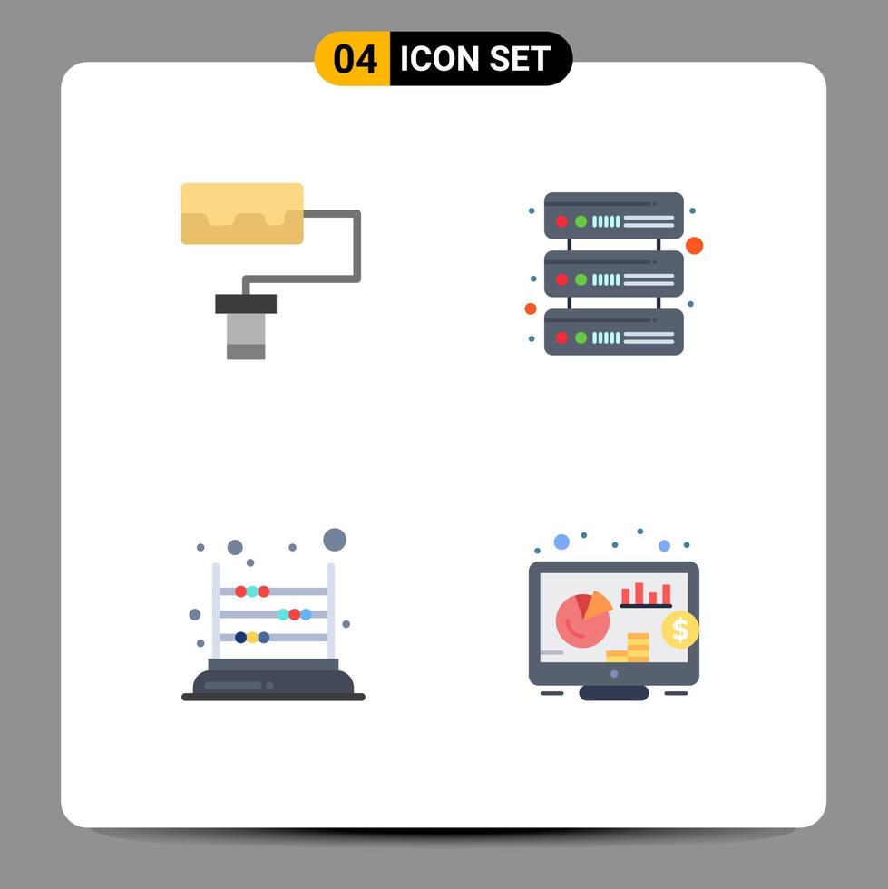 ensemble moderne de 4 icônes plates pictogramme de modèles de serveurs scolaires enfants retour éléments de conception vectoriels modifiables vecteur