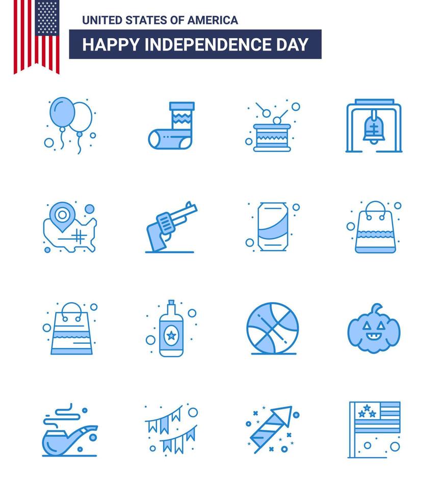 joyeux jour de l'indépendance usa pack de 16 blues créatifs de carte noël cloche jour cloche indépendance modifiable usa jour vecteur éléments de conception