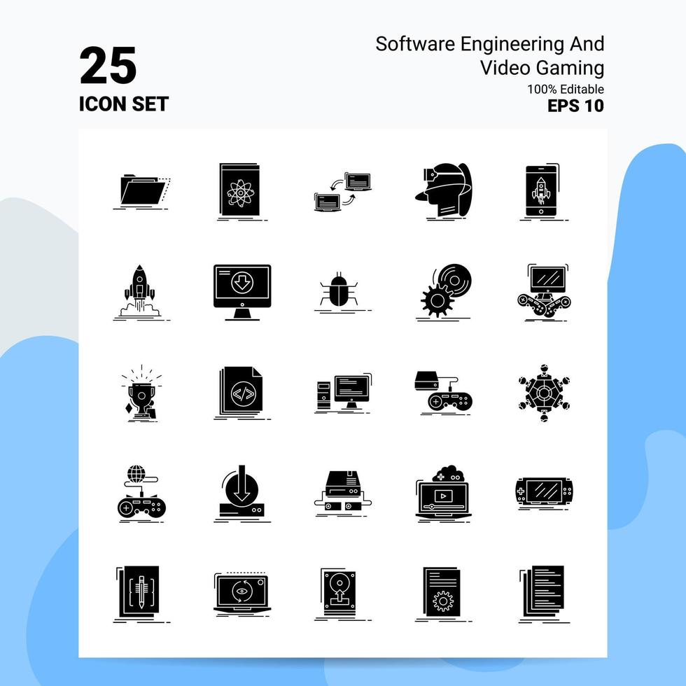 25 jeu d'icônes de génie logiciel et de jeu vidéo 100 fichiers eps modifiables 10 idées de concept de logo d'entreprise conception d'icône de glyphe solide vecteur