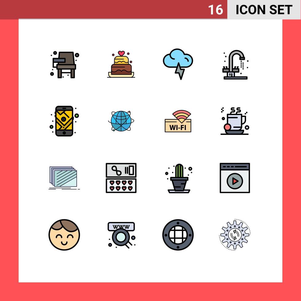 ensemble de 16 symboles d'icônes d'interface utilisateur modernes signes pour évier mobile mariage plomberie salle de bain éléments de conception vectoriels créatifs modifiables vecteur